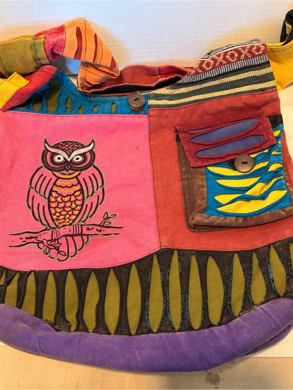 Colorful Owl Patchwork Shoulder Bag - Multi-Color